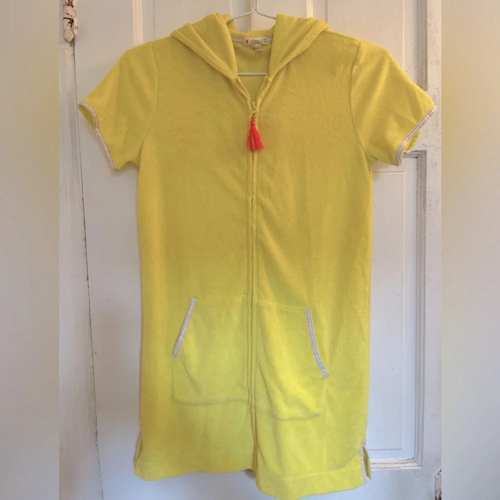 Crewcuts Yellow Hoodie swim coverup with Red Tassel in size 14